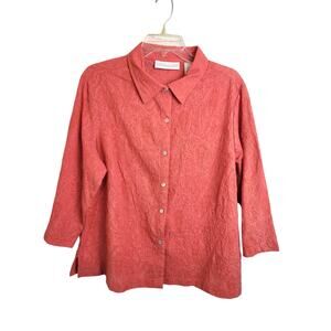 NWT Vtg First Issue Caliborne Burn Out Orange Shell Button Up Top Women's Sz XL